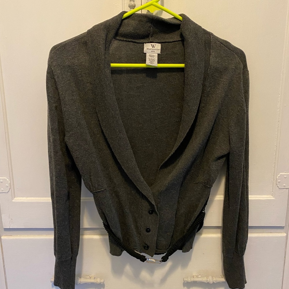 Worthington PS gray sweater with buttons and removable belt